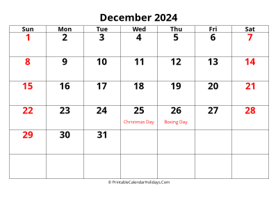 calendar december 2024 with large font include australia holidays