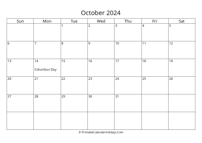 october 2024 simple calendar with us holidays