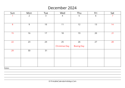 printable december 2024 calendar with uk bank holidays
