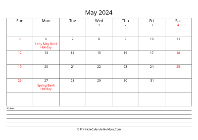 printable may 2024 calendar with uk bank holidays